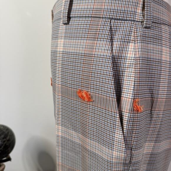Nina Ricci Plaid Wool Trousers with Orange Fringe Embroidery Size 40 NWT Classic - Picture 6 of 11